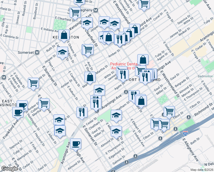 map of restaurants, bars, coffee shops, grocery stores, and more near 3017 Witte Street in Philadelphia