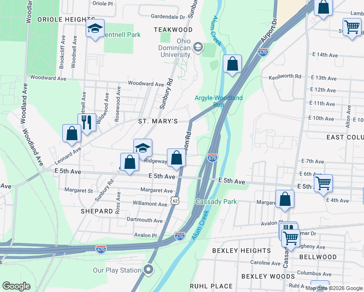 map of restaurants, bars, coffee shops, grocery stores, and more near 965 North Nelson Road in Columbus