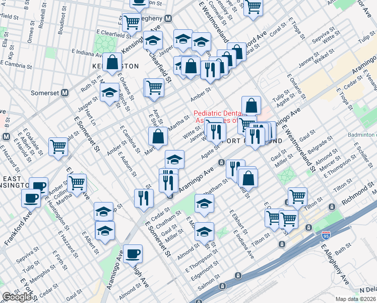 map of restaurants, bars, coffee shops, grocery stores, and more near 3017 Witte Street in Philadelphia
