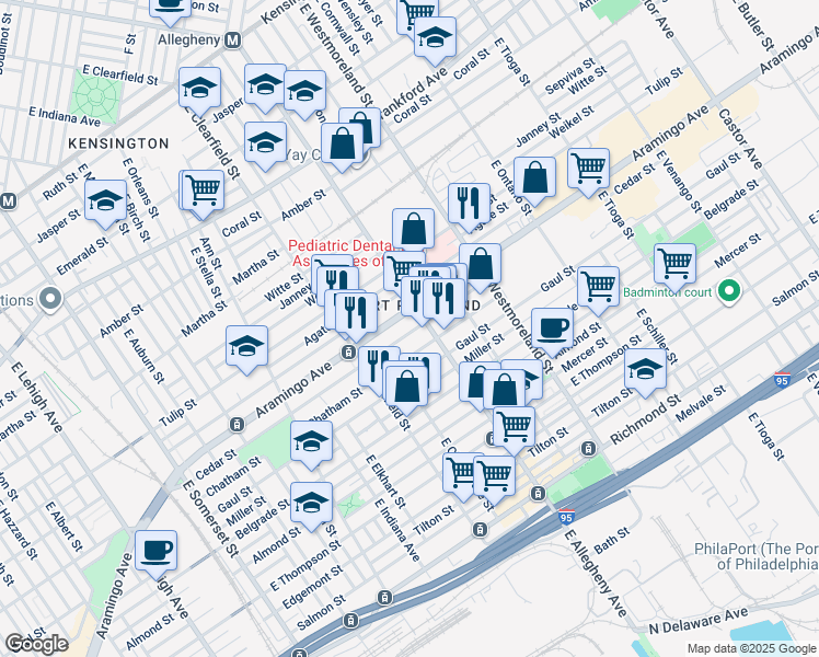 map of restaurants, bars, coffee shops, grocery stores, and more near 3172 Cedar Street in Philadelphia