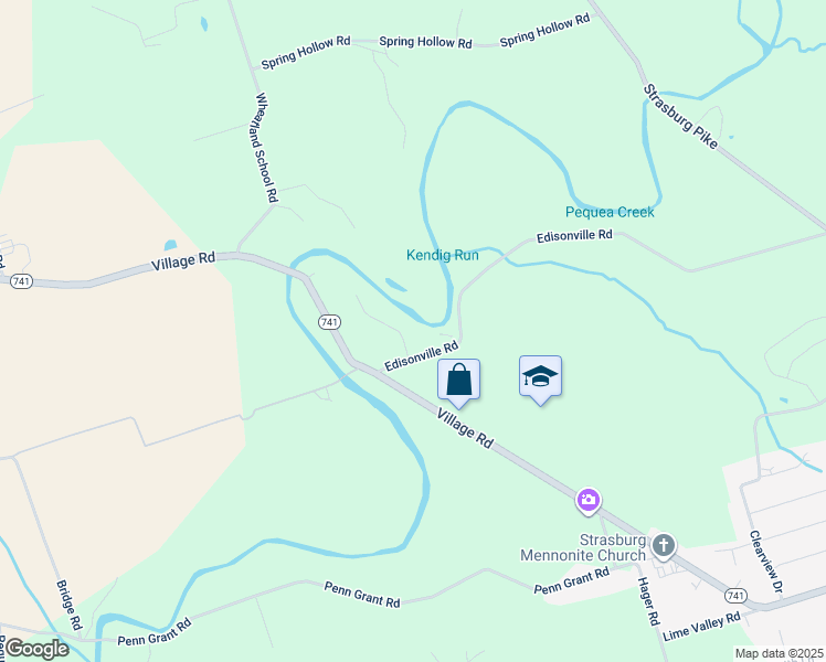 map of restaurants, bars, coffee shops, grocery stores, and more near 2 Creekview Lane in Strasburg