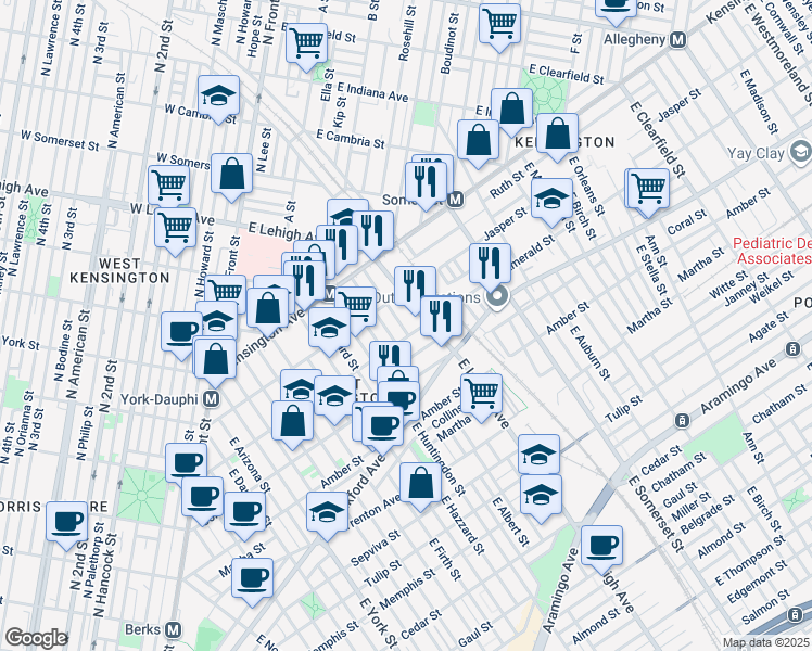 map of restaurants, bars, coffee shops, grocery stores, and more near 1937 East Oakdale Street in Philadelphia