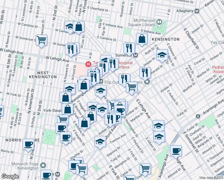 map of restaurants, bars, coffee shops, grocery stores, and more near 1905 East Harold Street in Philadelphia