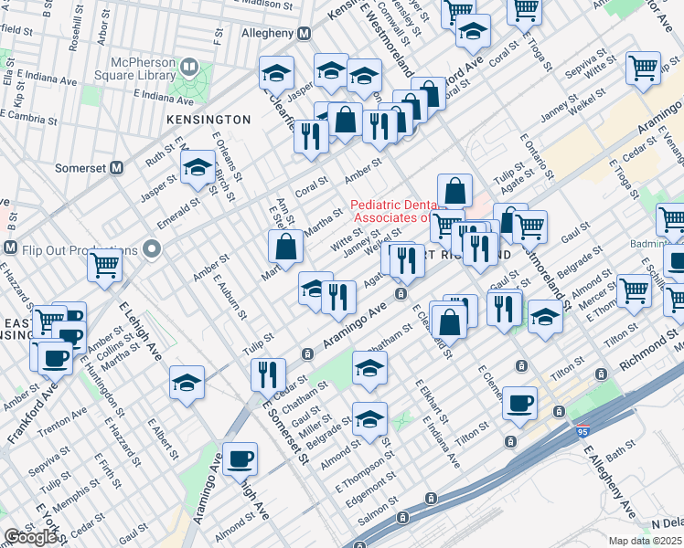 map of restaurants, bars, coffee shops, grocery stores, and more near 3027 Weikel Street in Philadelphia