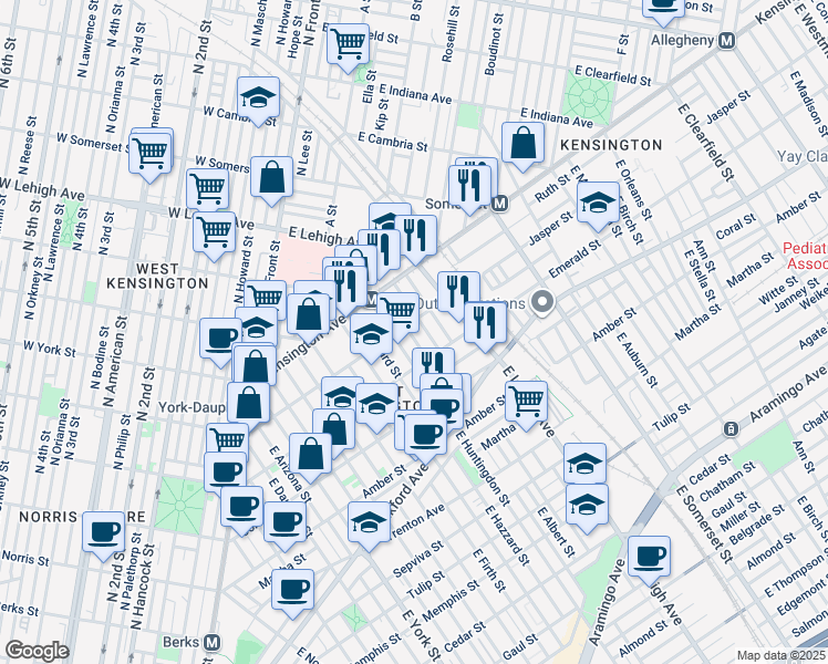 map of restaurants, bars, coffee shops, grocery stores, and more near 1905 East Harold Street in Philadelphia
