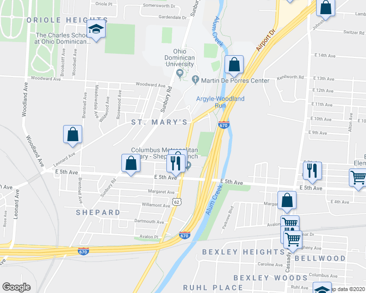map of restaurants, bars, coffee shops, grocery stores, and more near 965 North Nelson Road in Columbus