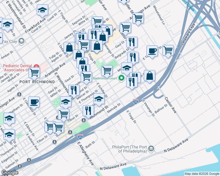 map of restaurants, bars, coffee shops, grocery stores, and more near in Philadelphia