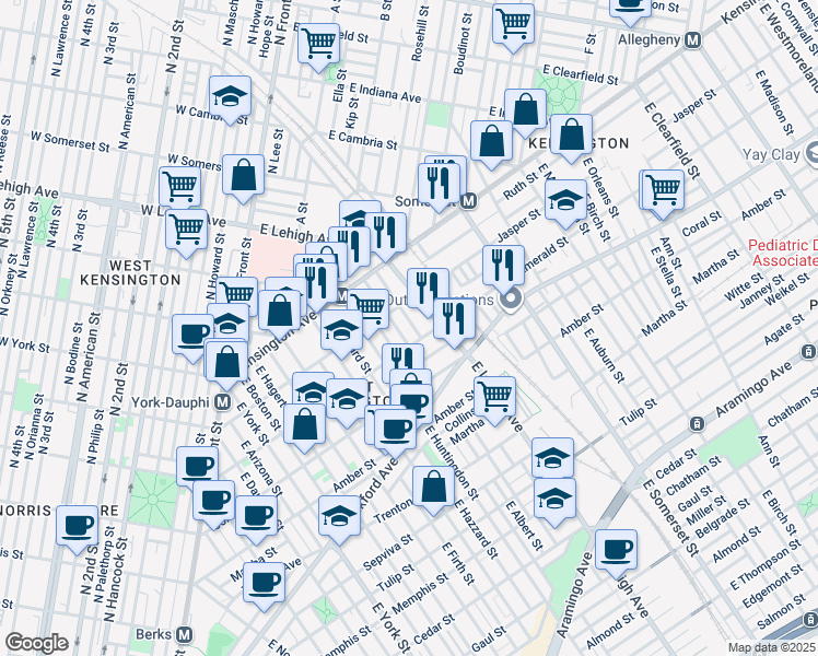 map of restaurants, bars, coffee shops, grocery stores, and more near 1930 East Oakdale Street in Philadelphia