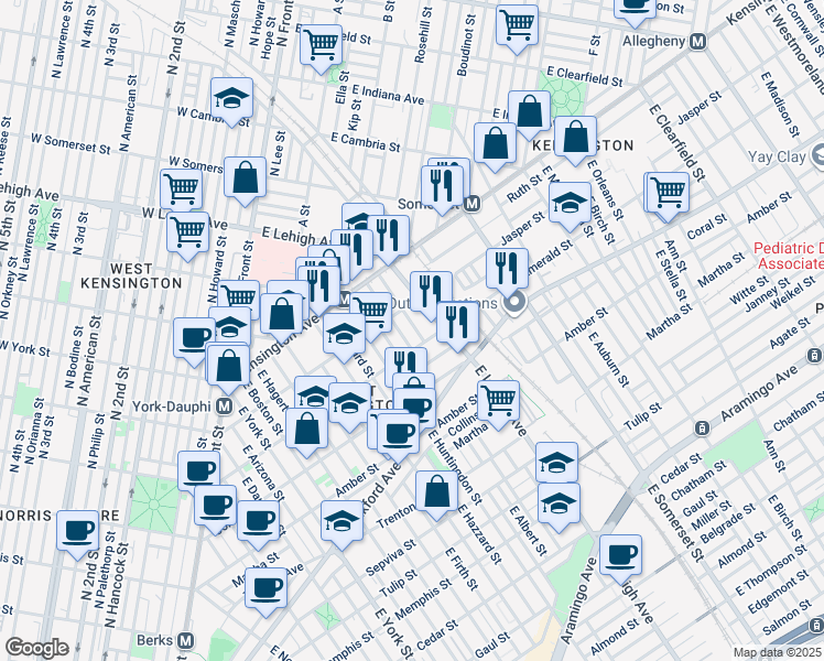 map of restaurants, bars, coffee shops, grocery stores, and more near 1930 East Oakdale Street in Philadelphia
