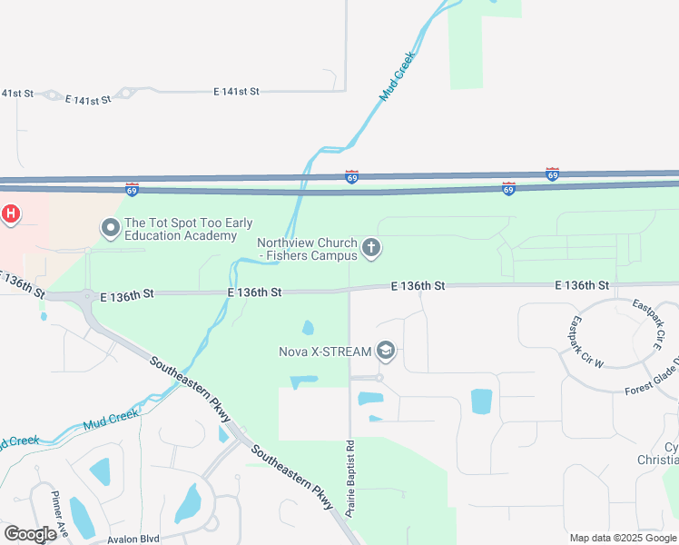 map of restaurants, bars, coffee shops, grocery stores, and more near 14790 East 136th Street in Fishers