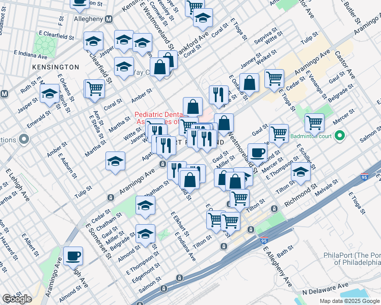 map of restaurants, bars, coffee shops, grocery stores, and more near 3172 Cedar Street in Philadelphia