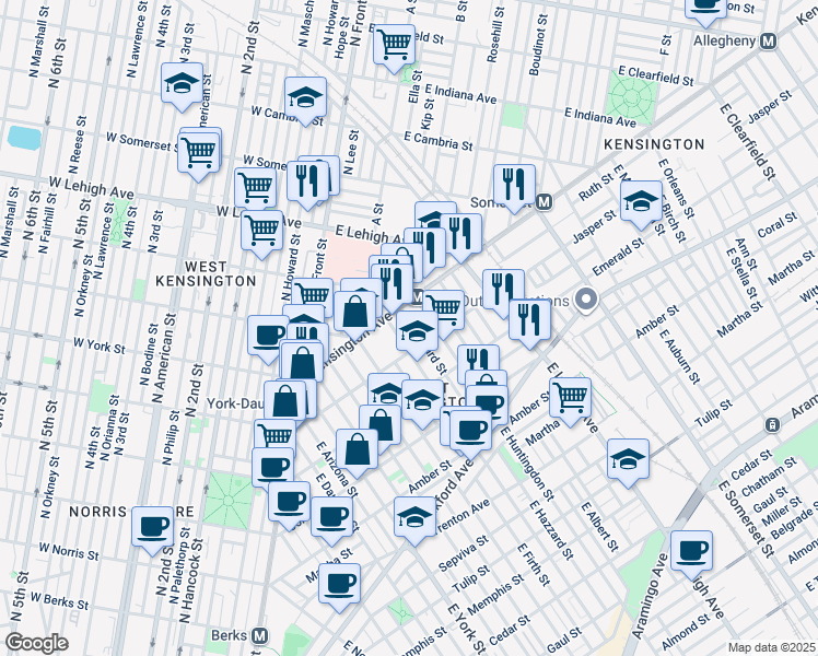 map of restaurants, bars, coffee shops, grocery stores, and more near 1826 East Hazzard Street in Philadelphia