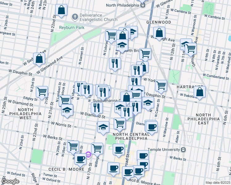 map of restaurants, bars, coffee shops, grocery stores, and more near 2253 North 16th Street in Philadelphia
