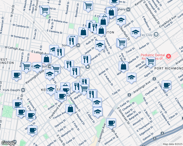 map of restaurants, bars, coffee shops, grocery stores, and more near 2767 Coral Street in Philadelphia