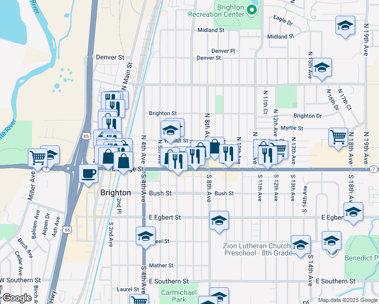 map of restaurants, bars, coffee shops, grocery stores, and more near 94 North 7th Avenue in Brighton
