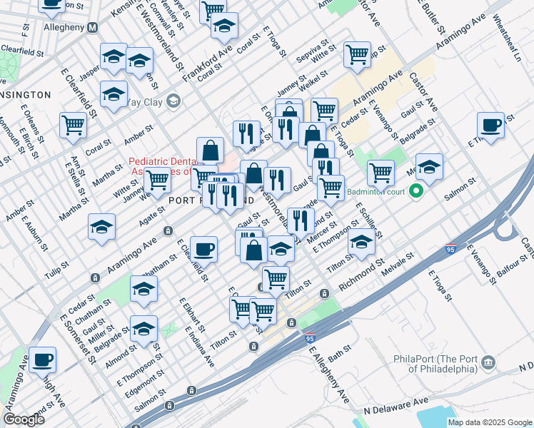 map of restaurants, bars, coffee shops, grocery stores, and more near 3279 Chatham Street in Philadelphia