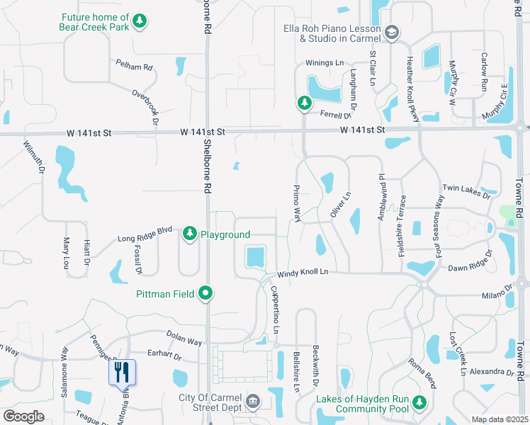 map of restaurants, bars, coffee shops, grocery stores, and more near 3386 Modesto Lane in Westfield