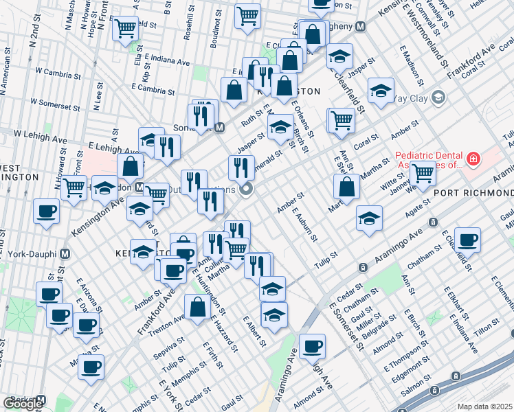 map of restaurants, bars, coffee shops, grocery stores, and more near 2767 Coral Street in Philadelphia