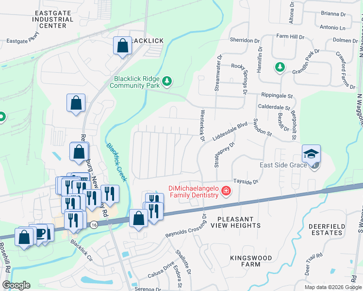 map of restaurants, bars, coffee shops, grocery stores, and more near 7437 Macgeorge Place in Columbus