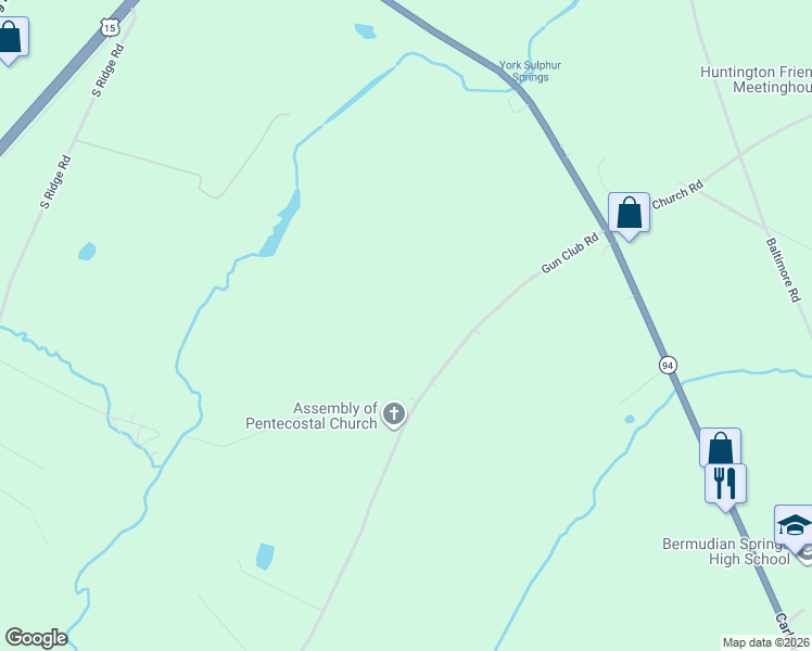map of restaurants, bars, coffee shops, grocery stores, and more near 1520 Gun Club Road in York Springs