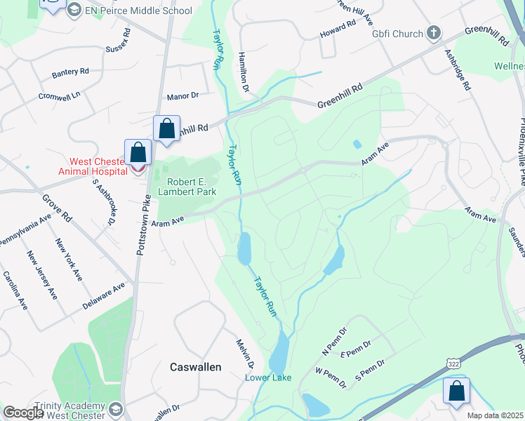 map of restaurants, bars, coffee shops, grocery stores, and more near 404 Armstrong Drive in West Chester