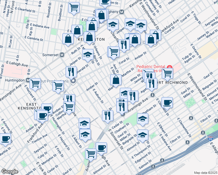 map of restaurants, bars, coffee shops, grocery stores, and more near 2157 East Monmouth Street in Philadelphia
