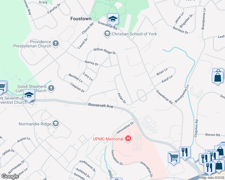 map of restaurants, bars, coffee shops, grocery stores, and more near 25 Claystone Road in York