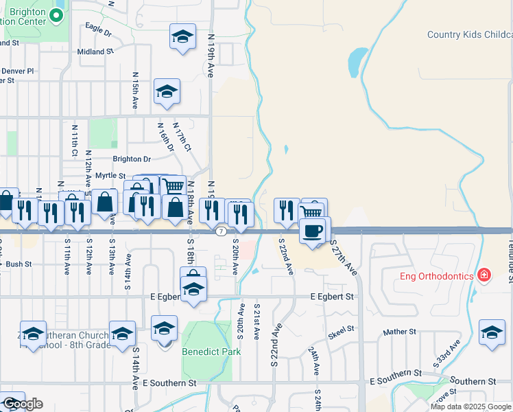 map of restaurants, bars, coffee shops, grocery stores, and more near 2151 East Bridge Street in Brighton