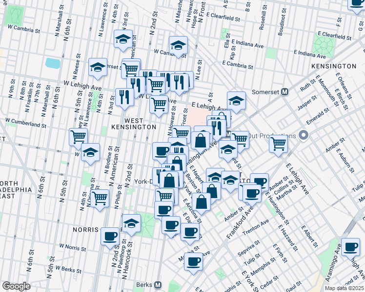 map of restaurants, bars, coffee shops, grocery stores, and more near in Philadelphia