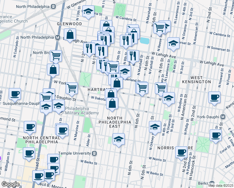 map of restaurants, bars, coffee shops, grocery stores, and more near 2406 Germantown Avenue in Philadelphia