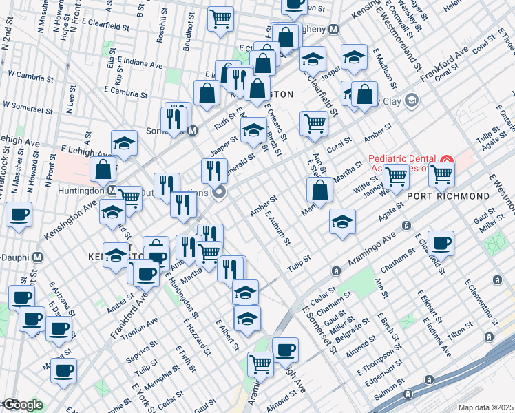 map of restaurants, bars, coffee shops, grocery stores, and more near 2828 Amber Street in Philadelphia