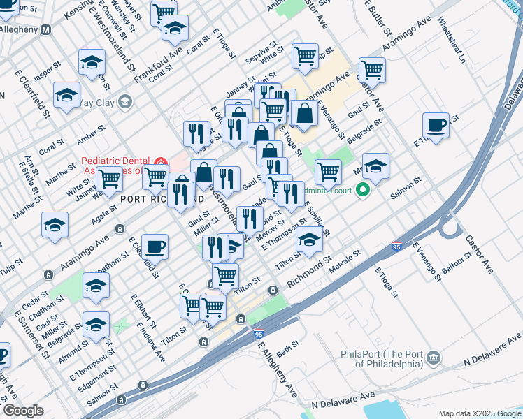 map of restaurants, bars, coffee shops, grocery stores, and more near 3362 Livingston Street in Philadelphia