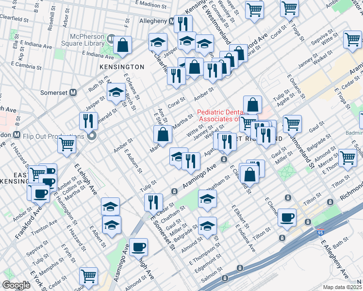 map of restaurants, bars, coffee shops, grocery stores, and more near 3006 Janney Street in Philadelphia