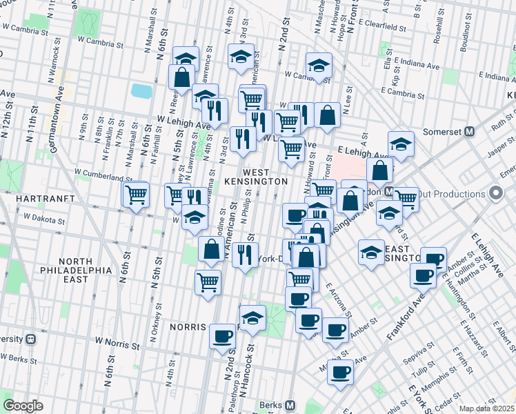 map of restaurants, bars, coffee shops, grocery stores, and more near in Philadelphia