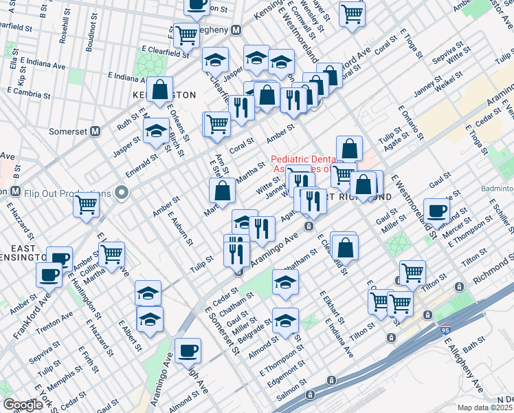 map of restaurants, bars, coffee shops, grocery stores, and more near 3023 Janney Street in Philadelphia