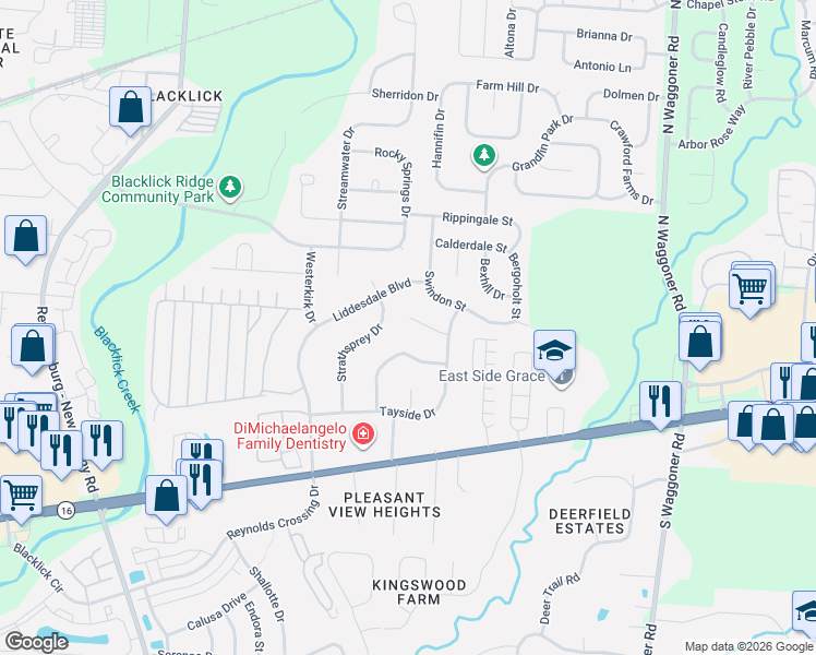 map of restaurants, bars, coffee shops, grocery stores, and more near 7540 Braeburn Court in Blacklick