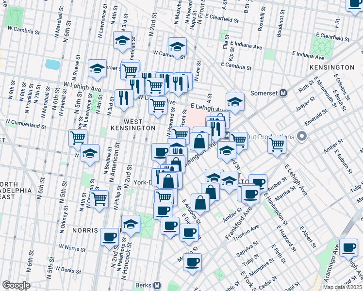 map of restaurants, bars, coffee shops, grocery stores, and more near in Philadelphia