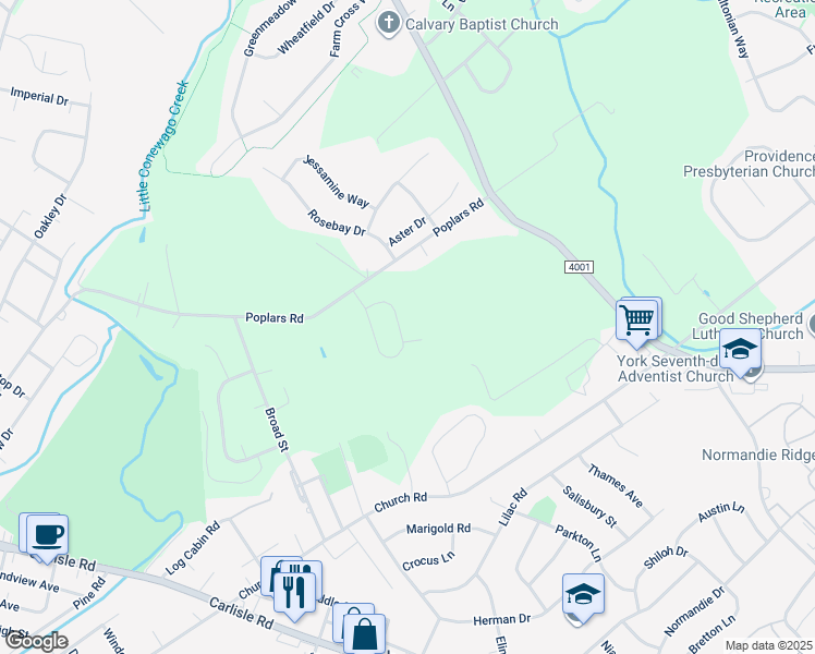 map of restaurants, bars, coffee shops, grocery stores, and more near 2644 Farmstead Way in York