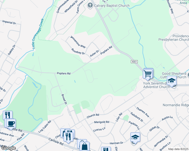 map of restaurants, bars, coffee shops, grocery stores, and more near 2648 Farmstead Way in York