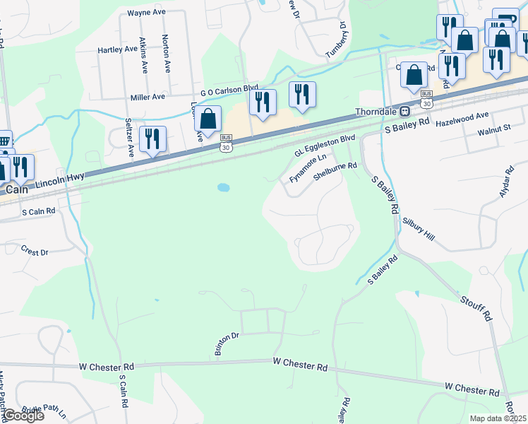 map of restaurants, bars, coffee shops, grocery stores, and more near 2945 Avebury Stone Circle in Downingtown