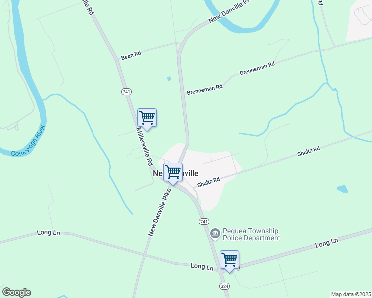 map of restaurants, bars, coffee shops, grocery stores, and more near New Danville Pike in Lancaster
