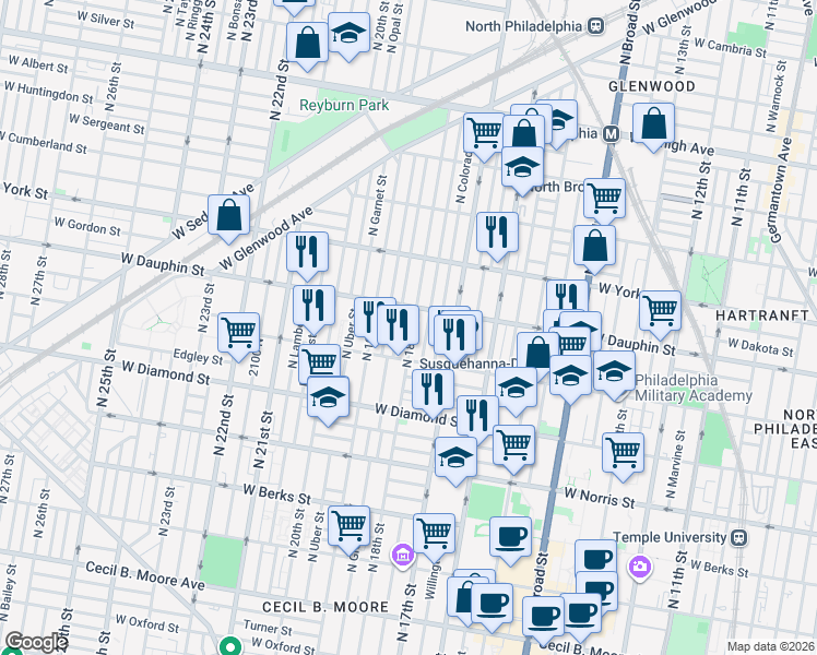 map of restaurants, bars, coffee shops, grocery stores, and more near 2268 North Bouvier Street in Philadelphia