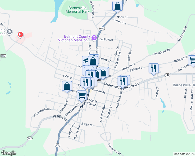 map of restaurants, bars, coffee shops, grocery stores, and more near in Barnesville
