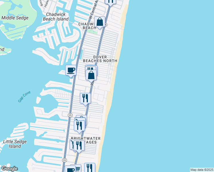 map of restaurants, bars, coffee shops, grocery stores, and more near 3252 Seaview Road in Lavallette