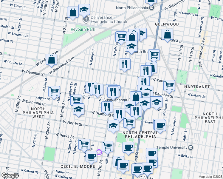 map of restaurants, bars, coffee shops, grocery stores, and more near 2254 North 17th Street in Philadelphia