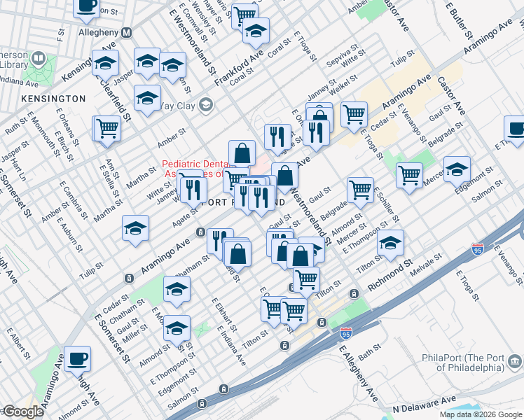 map of restaurants, bars, coffee shops, grocery stores, and more near 3235 Cedar Street in Philadelphia