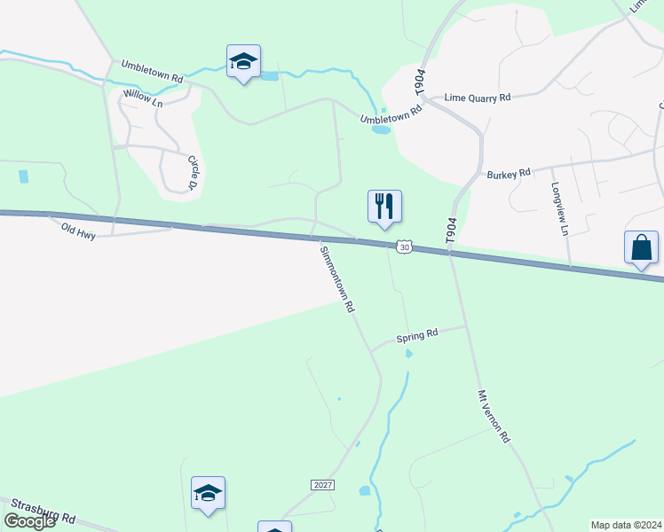 map of restaurants, bars, coffee shops, grocery stores, and more near 837 Simmontown Road in Gap