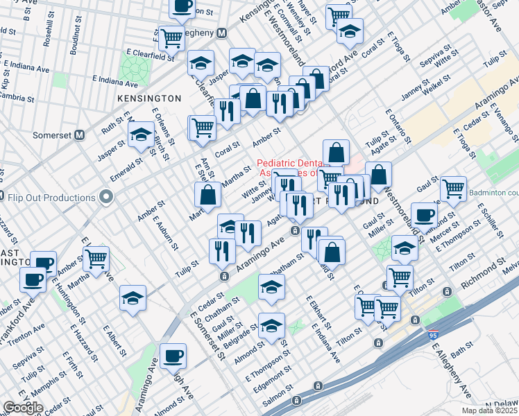 map of restaurants, bars, coffee shops, grocery stores, and more near 3063 Weikel Street in Philadelphia