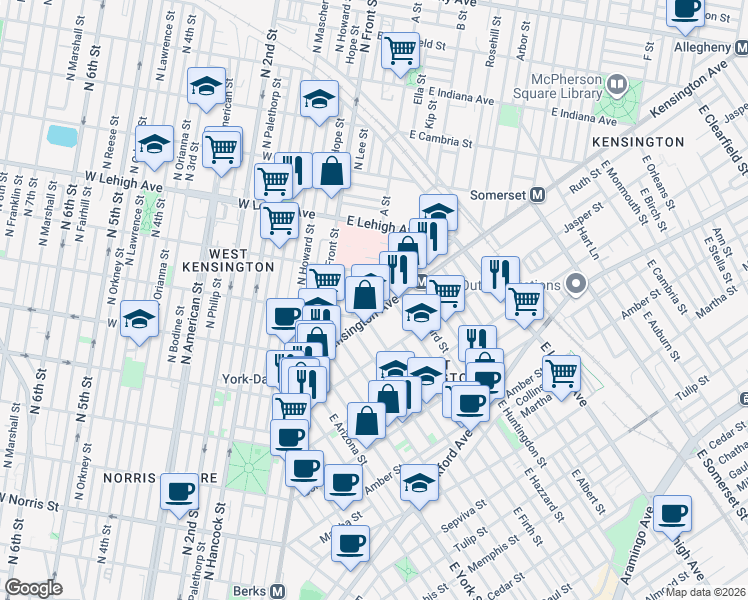 map of restaurants, bars, coffee shops, grocery stores, and more near 2520 Potter Street in Philadelphia