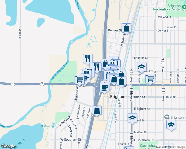 map of restaurants, bars, coffee shops, grocery stores, and more near 78 West Walnut Street in Brighton